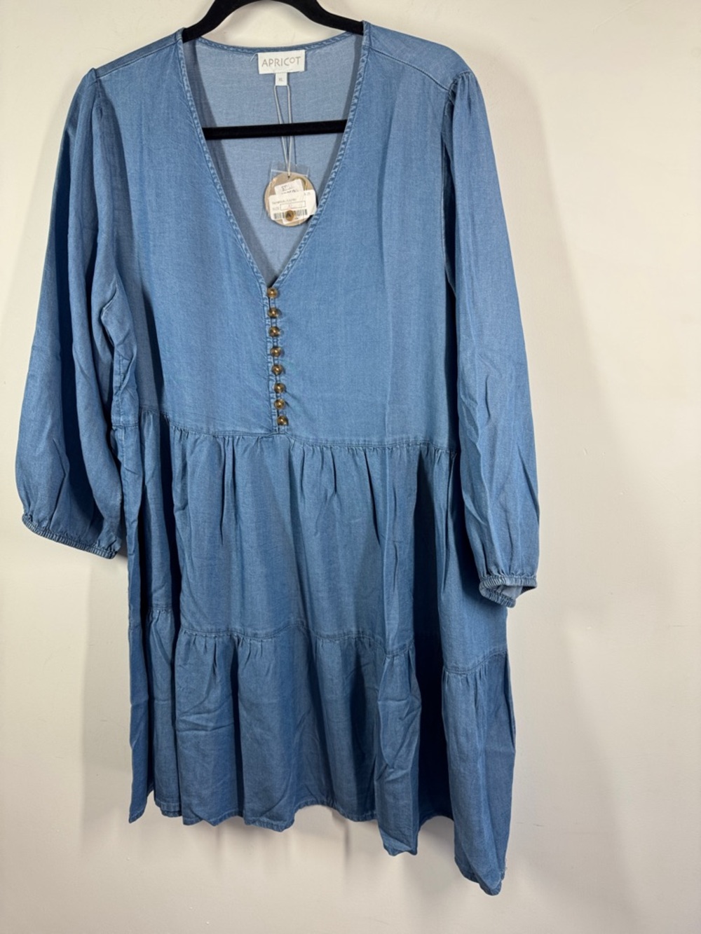 Apricot Lyocell Tiered Dress Blue XL Boho Cottagecore Casual Summer Resortwear - Picture 6 of 11